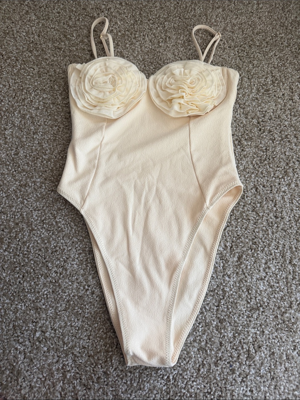 Cream One-Piece Swim with Floral Bust Detail